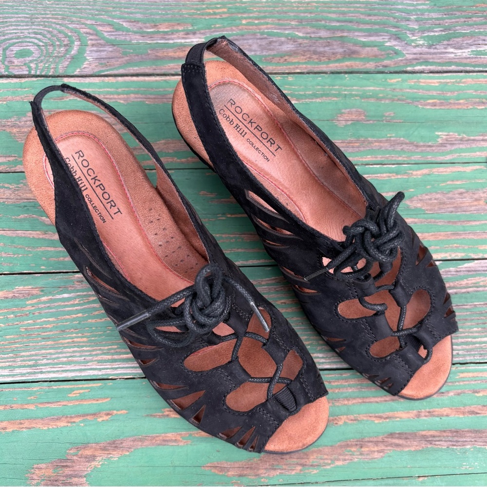 Rockport Cobb Hill Gabby Gladiator Sandals Black Leather Womens Sz 8